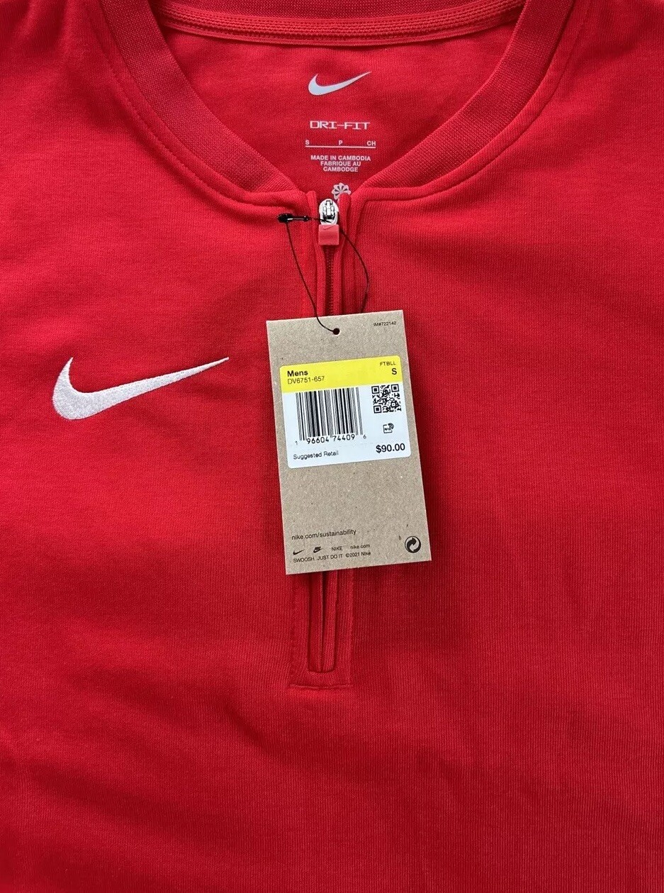 Nike Dri-FIT TEAM Men’s Size S Long Sleeve 1/4-Zip Top Red/White DV6751-657 NWT gallery