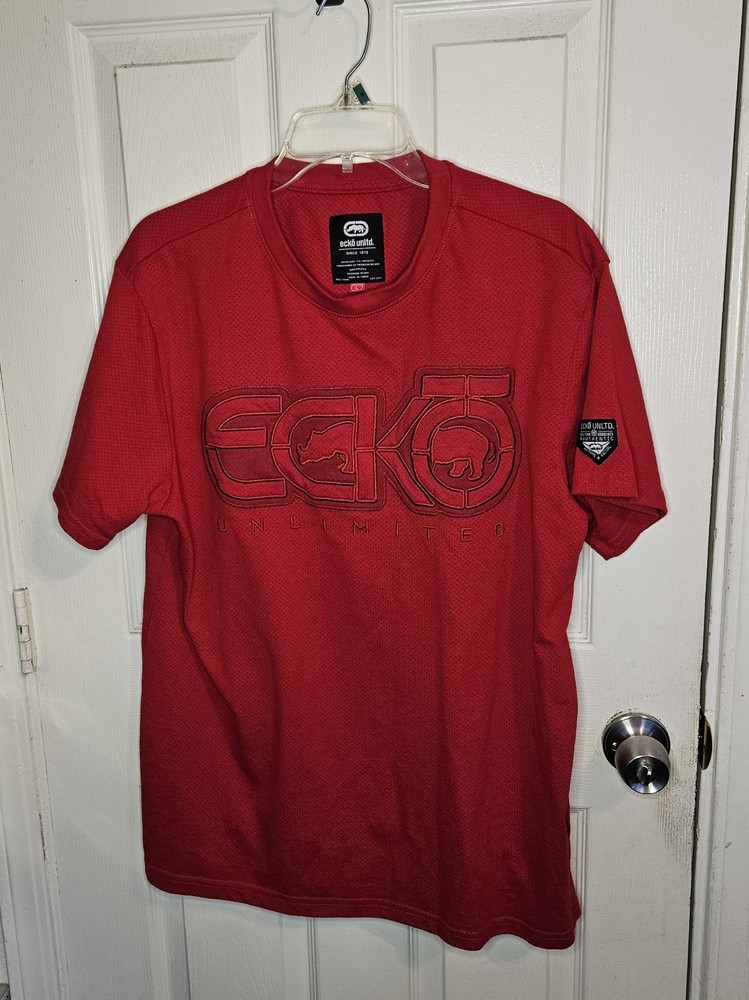 Y2K Ecko Unltd Red Mesh Shirt Men Large Short Sleeve Embroidered Logo Streetwear