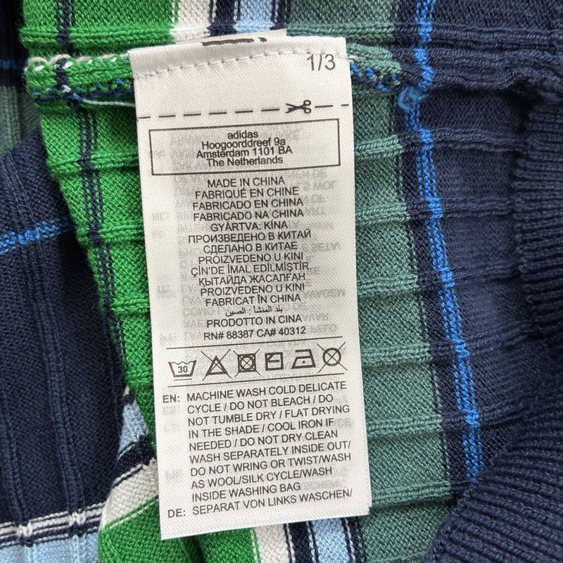 Men’s Size Large adidas Originals Knit Polo Blue Green Striped Wool JW9861 NWT gallery