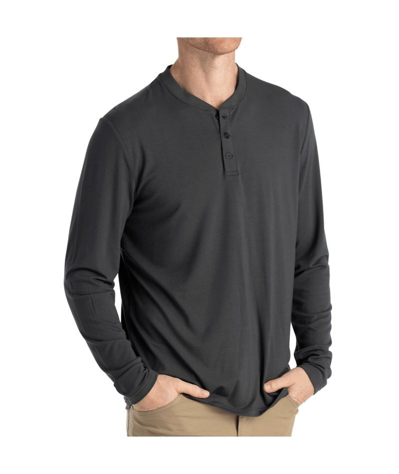Free Fly Bamboo Flex Long Sleeve Henley Men's Shirt, Black Sand, Small gallery