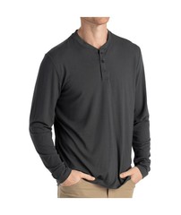 Free Fly Bamboo Flex Long Sleeve Henley Men’s Shirt, Black Sand, Small