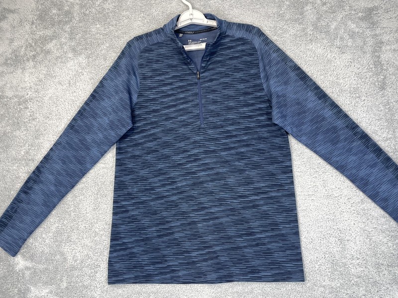 Under Armour Golf Pullover Mens Medium Blue HeatGear 1/4 Zip Long Sleeve Striped gallery
