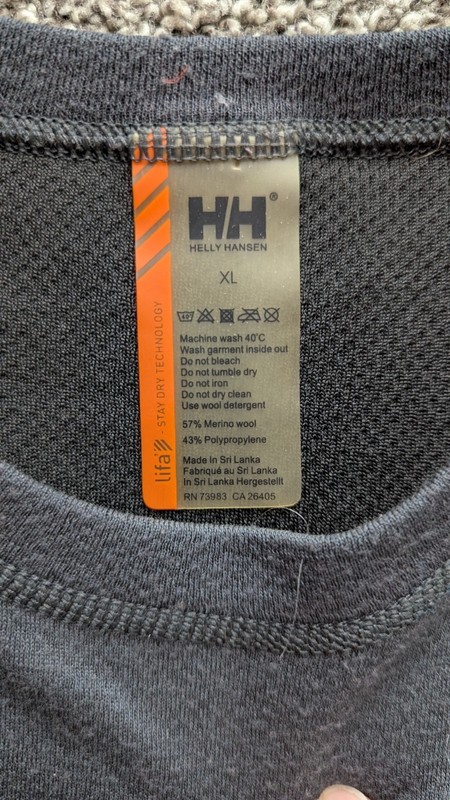 Men's HELLY HANSEN Warm Gray Blue Base Layer Wool Blend Top Size XL LIFA gallery
