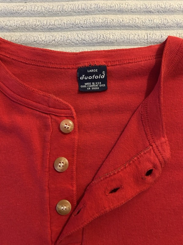 Distressed Duofold Men's Red Long Sleeve Thermal Base Layer Henley Shirt 70s/80s gallery