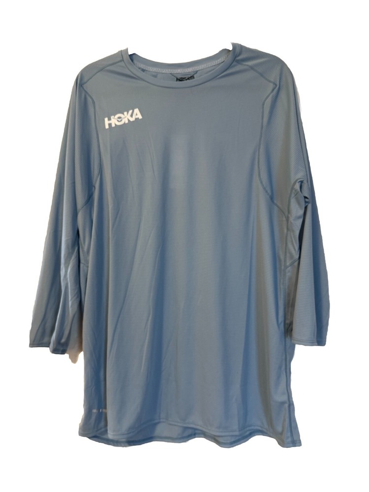 Hoka Men's Glide Running Workout Lightweight Shirt Size XL 3/4 Sleeve Light Blue