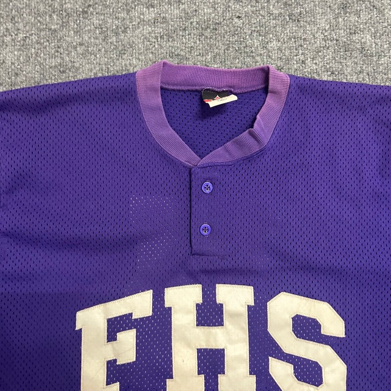 Alleson Athletic Jersey Mens XL Purple Mesh Henley FHS Baseball USA Made 6817 gallery