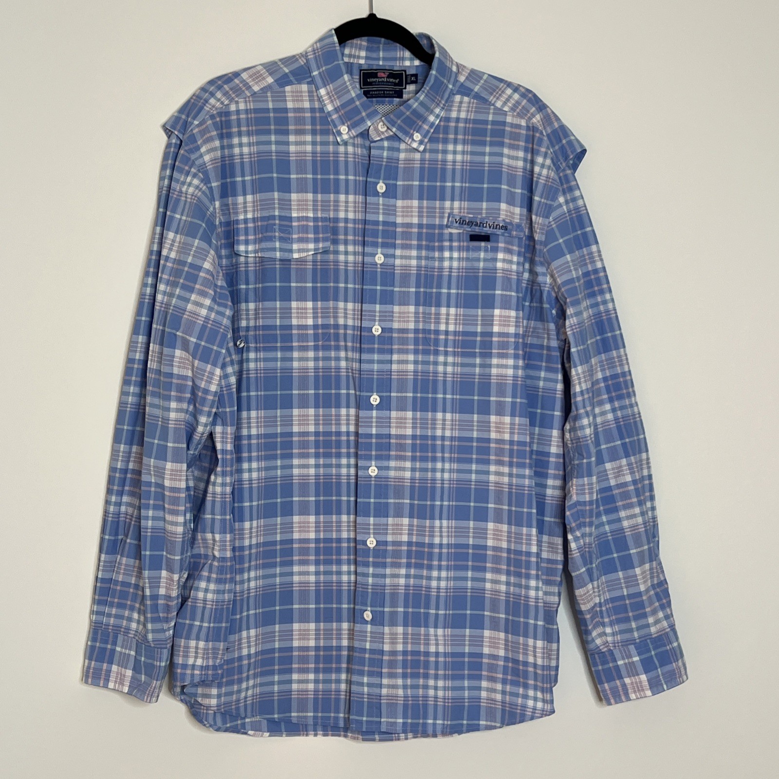 Vineyard Vines Mens Size XL Performance Fishing Harbor Shirt Vented Blue Nylon gallery