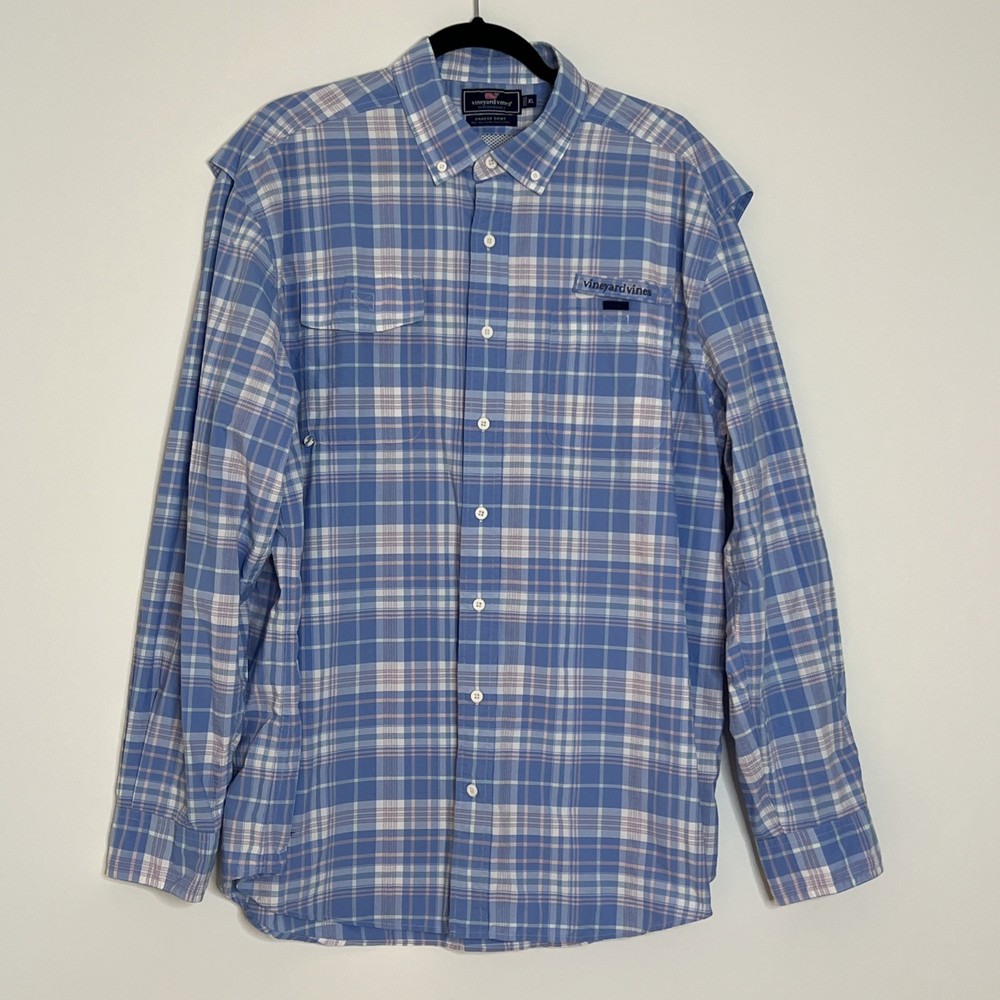 Vineyard Vines Mens Size XL Performance Fishing Harbor Shirt Vented Blue Nylon