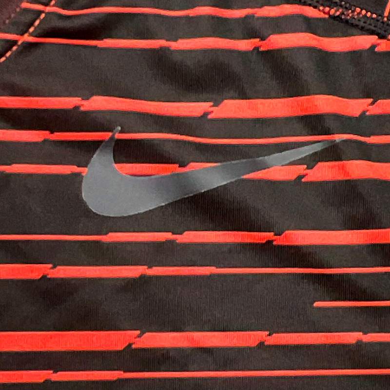 NIKE Athletic Shirt Mens L Fitted Red Black Stretch Dri Fit Gym Workout Running gallery