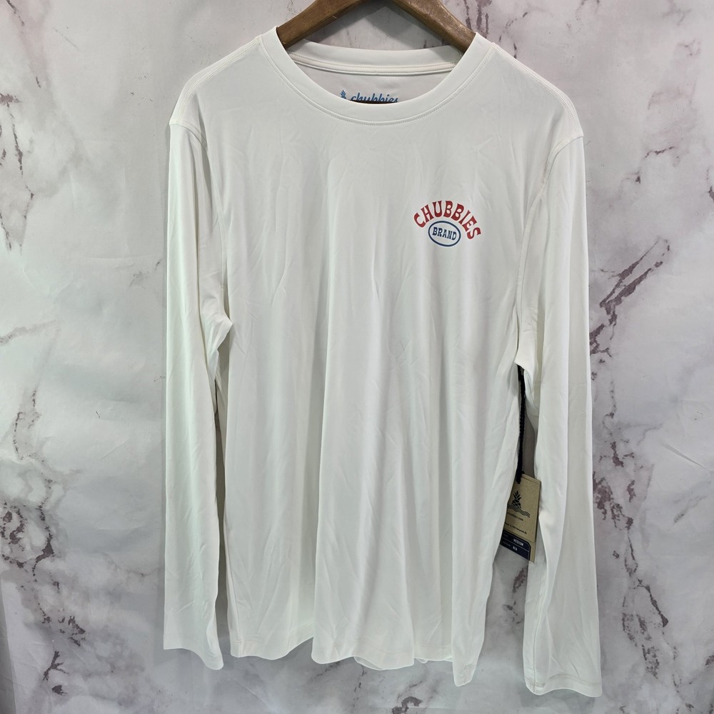 Chubbies Shirt Mens Medium Sun White Ride Wave Skies Out Pullover Rash Guard
