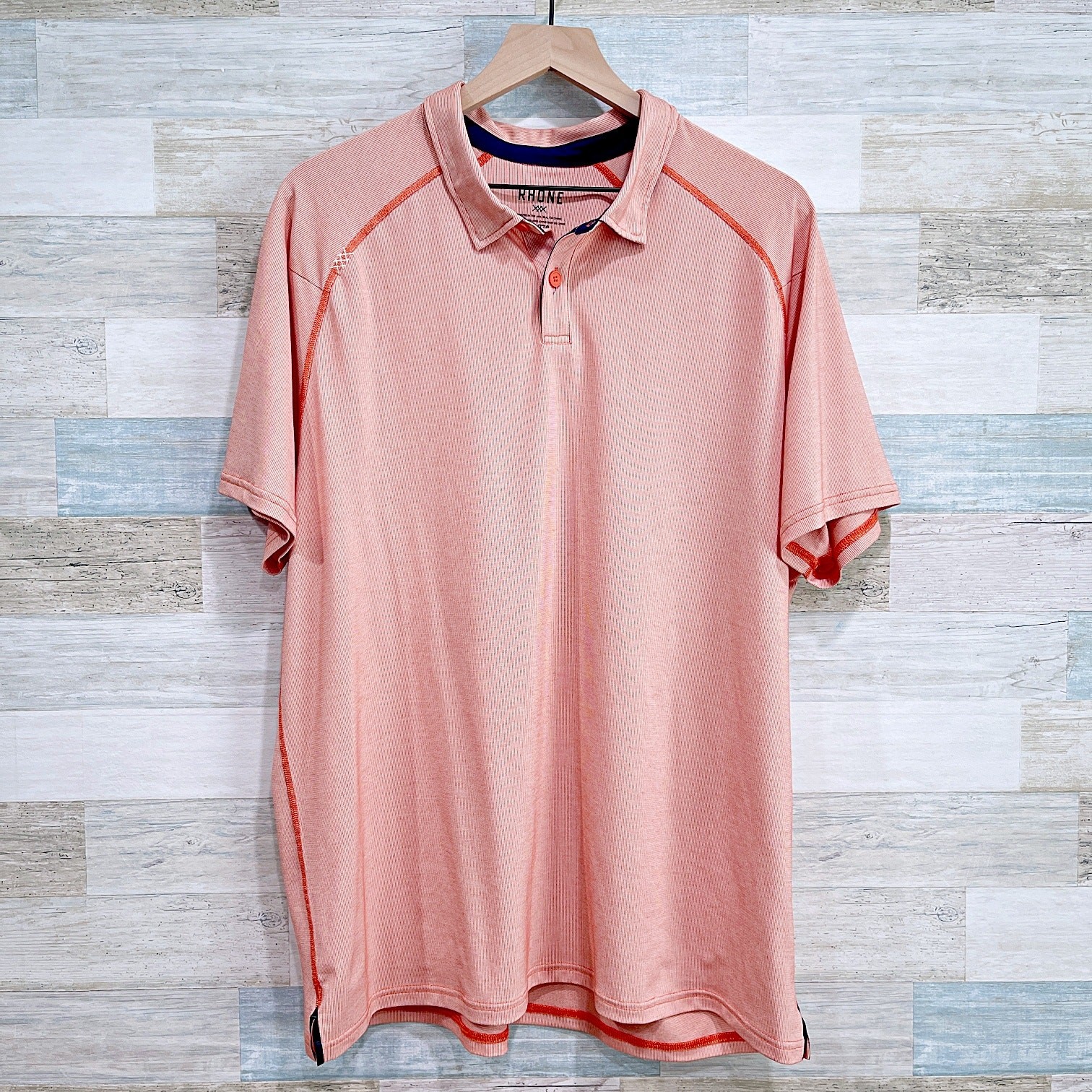 RHONE Delta Pique Mesh Performance Tech Golf Polo Shirt Orange Mens XXL 2XL gallery