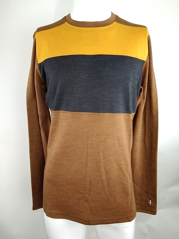 Smartwool Men Thermal Merino Baselayer Colorblock Crew Brown Medium 16353-L41