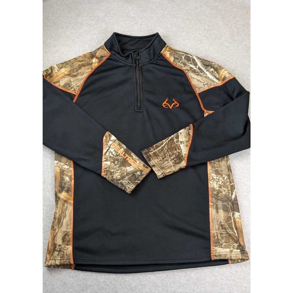 Realtree Edge Shirt Mens Large Black Camo Buckhorn River Performance 1/4 Zip