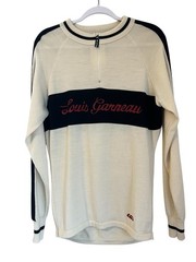 Louis Garneau Vintage 100% Merino Wool Cycling Jersey Mens M Cream Black 1/4 Zip