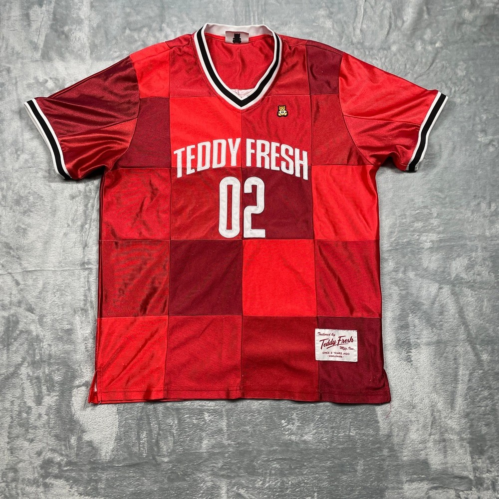 Teddy Fresh 02 Red Colorblock Checkered Jersey Football Shirt Men's Size M