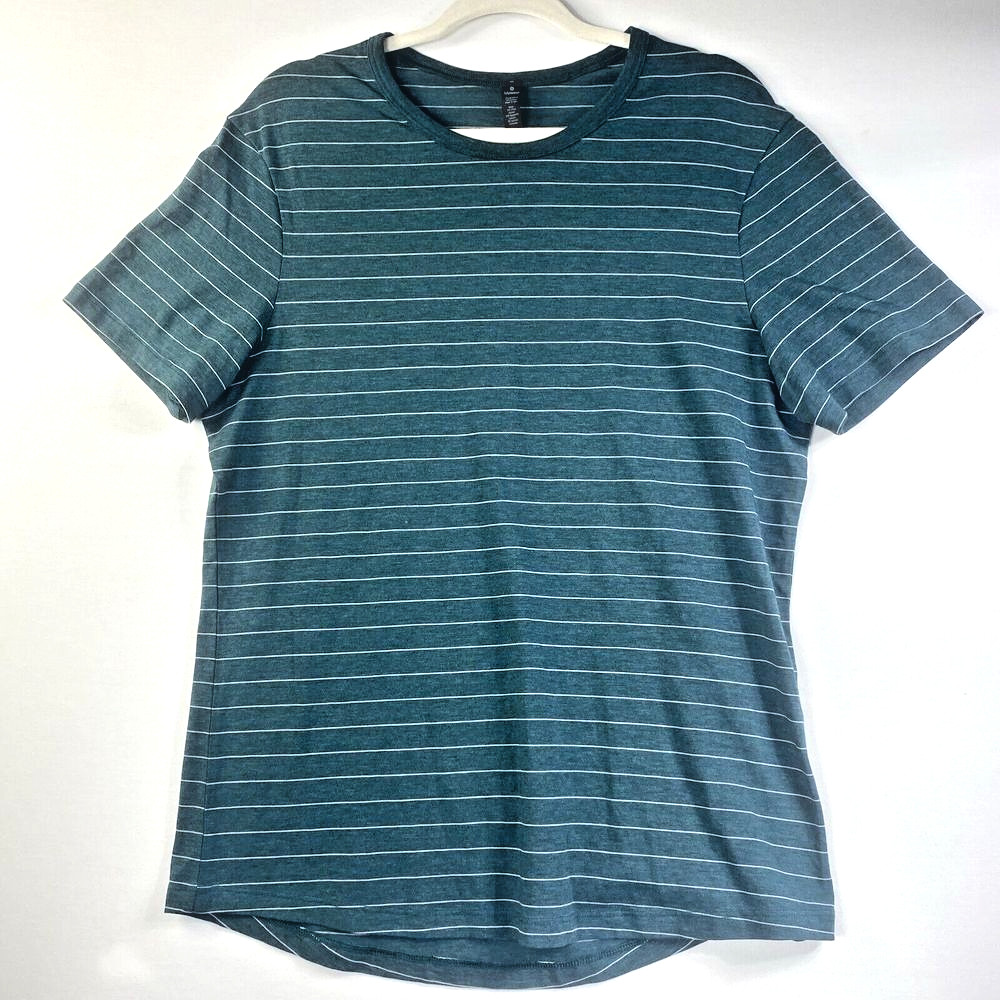 Lululemon Mens 5 Year Basic Tee Shirt Micro Stripe Green White Size Medium