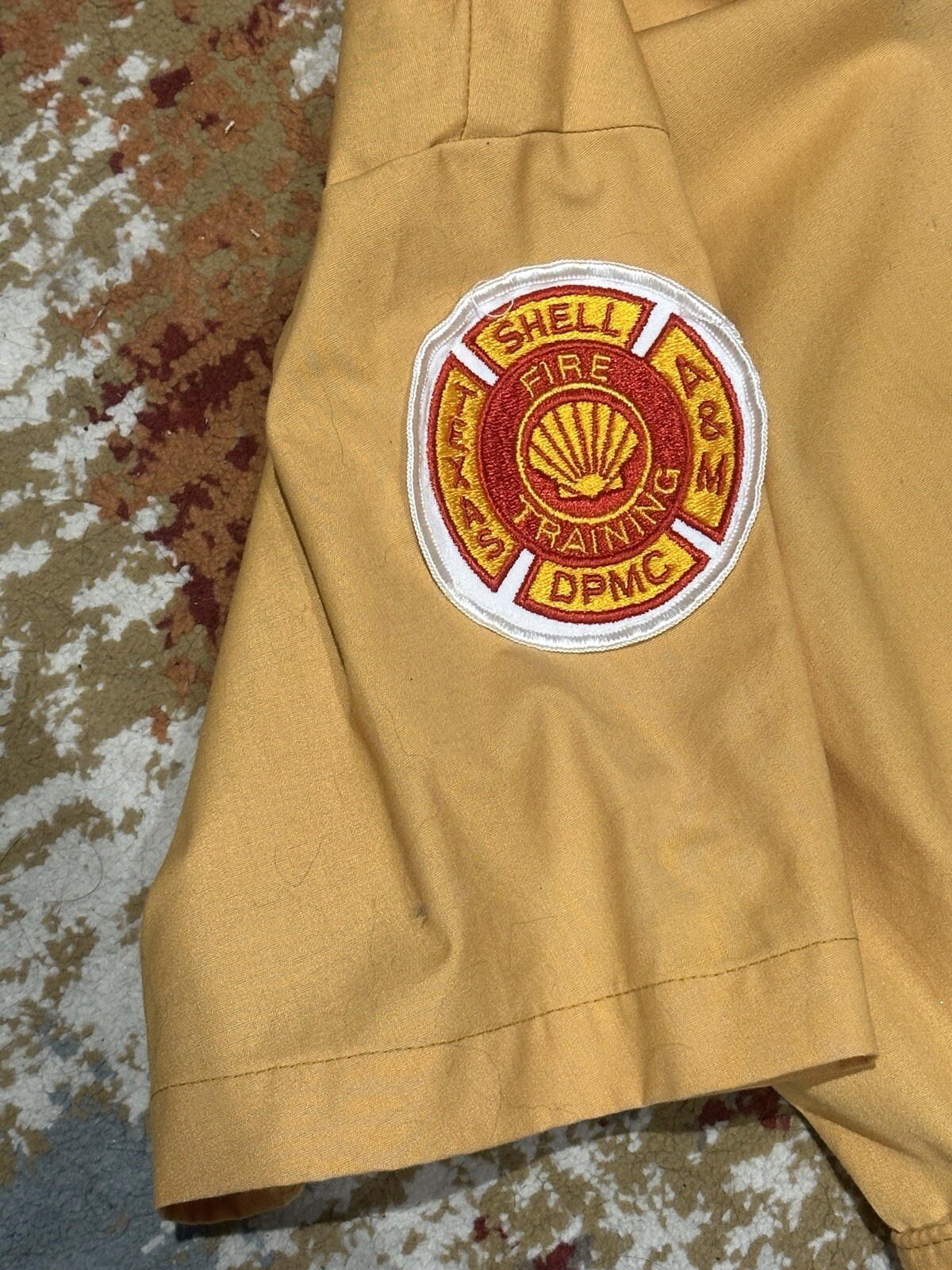 Vintage Texas A&M Shell Oil Fire Training Camp Yellow Short Sleeve Jumpsuit Sz L gallery