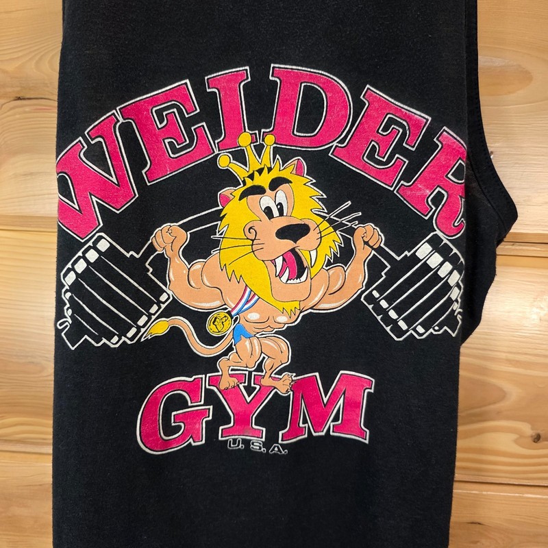 Rare VTG Wider Gym Muscle Tank Top Shirt Men 15"X26" Distress Lion Weights 90s gallery