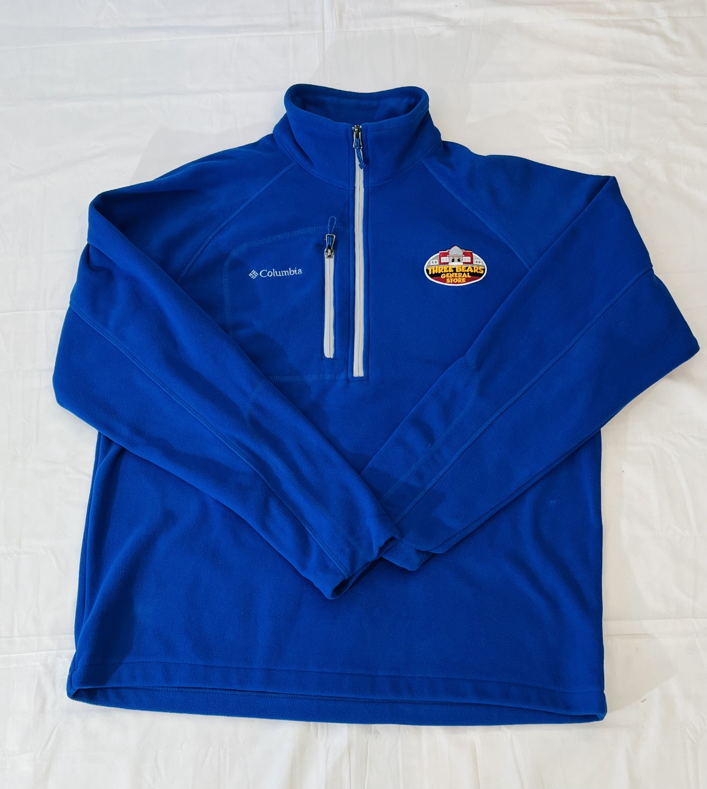 Columbia Pullover Mens Large Blue Fleece Half Zip Three Bears General Store Logo gallery
