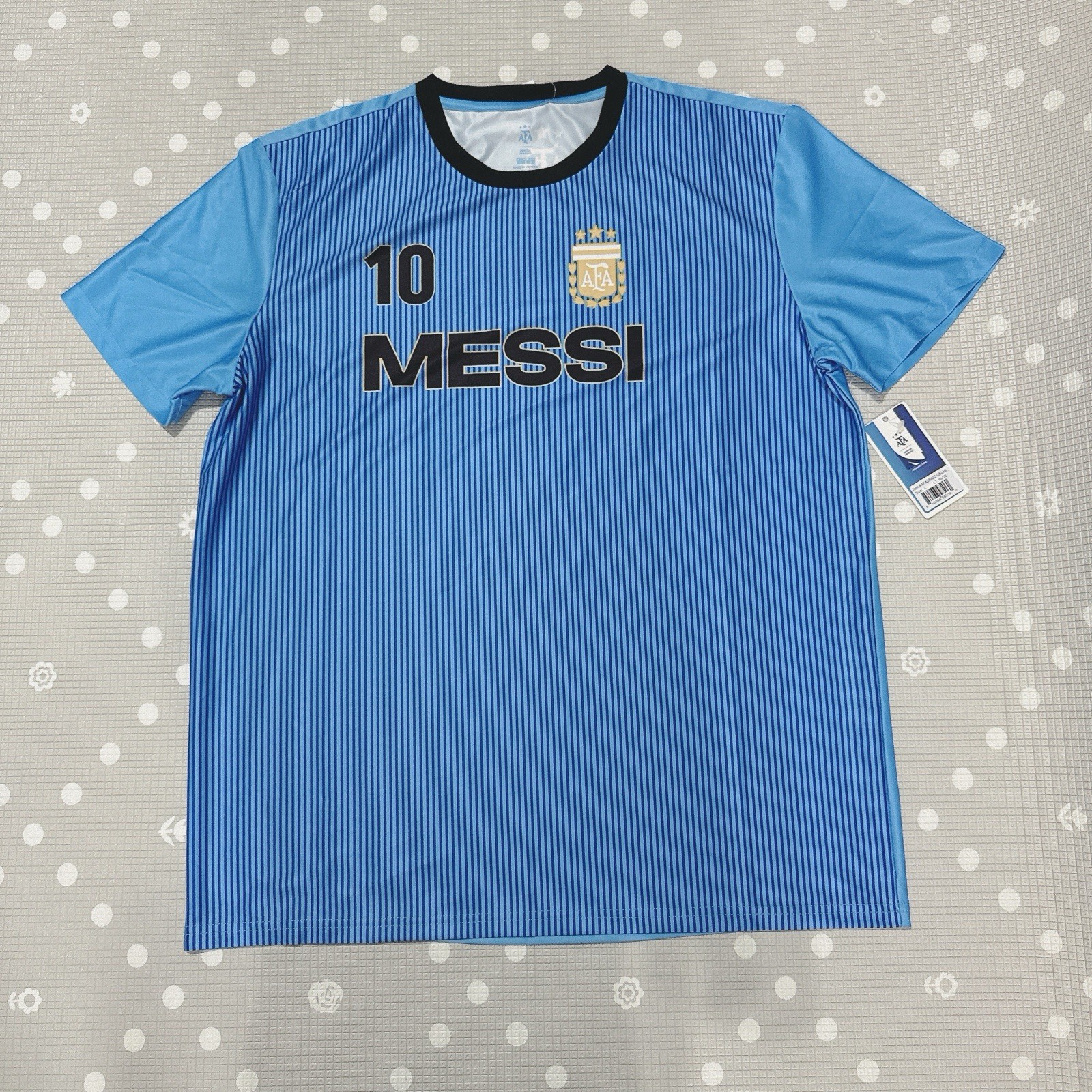 AFA blue striped AFA short sleeve Tee Shirt MENS SIZE LARGE Messi 10 gallery