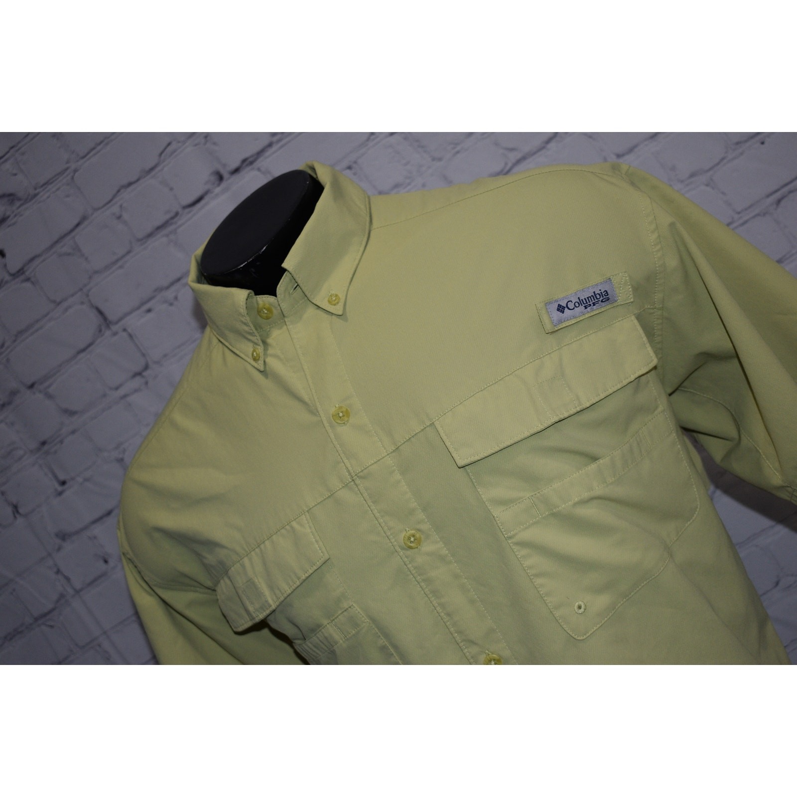 Columbia PFG Performance Fishing Gear Shirt Mens Large Polyester Yellowish Green gallery