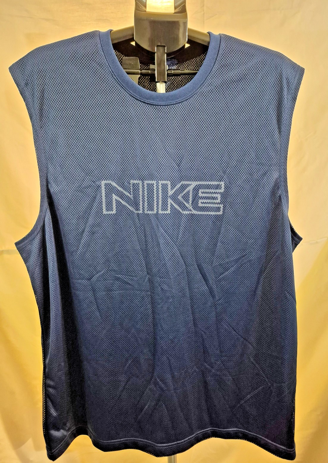 Nike Men XL Y2K Vintage Spell Out Sleeveless Mesh Tank Top Blue Basketball gallery