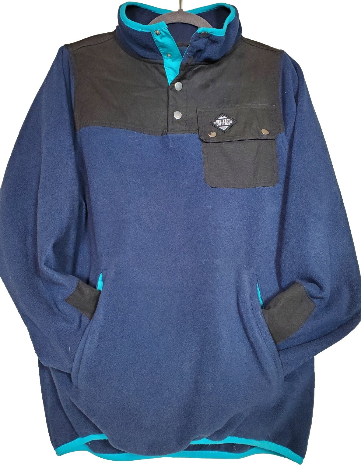 Ski The East Low-Fi Snap Neck Fleece Pullover Blue w/ Black Accents Men's Small gallery