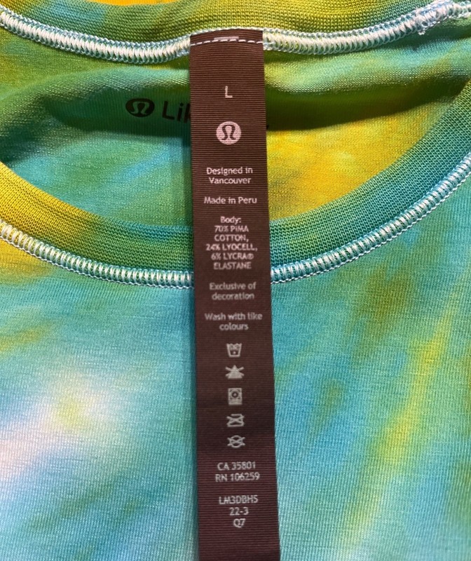 Lululemon Mens 5 Year Basic Tee Custom Tie Dye Blue Green Yellow Size L gallery