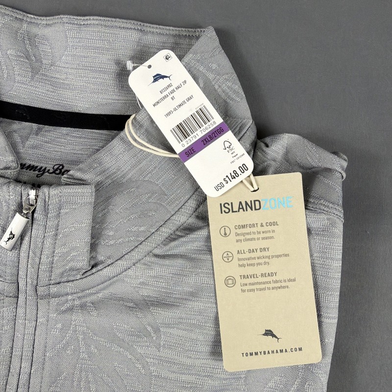 Tommy Bahama Golf Pullover Monstera Fade Print 1/4 Zip 2XLB Gray NWT MSRP $148 gallery
