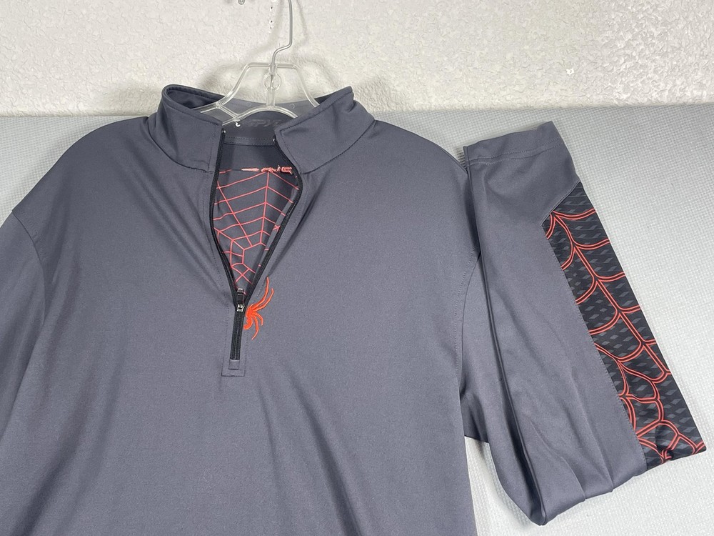 Spyder Pullover Mens Medium Gray 1/4 Zip Long Sleeve Ski Spider Web Top Active