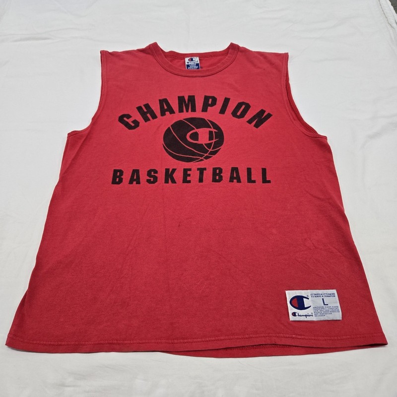 Men's LARGE Vintage Champion Basketball Tank Top Red Sleeveless Shirt Y2K gallery