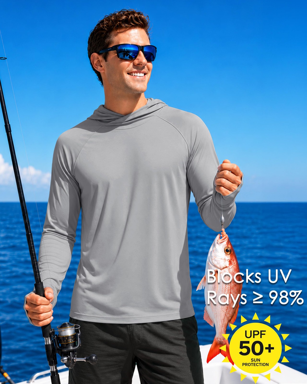 Sun Hoodie Mens Running Shirts UPF 50+ Long Sleeve UV Protection Shirt with H... gallery
