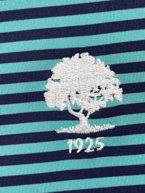 RLX / Woodland Hills CC Mens Sz XL Teal/Blue Stripped Golf Polo Shirt (B41) EUC gallery