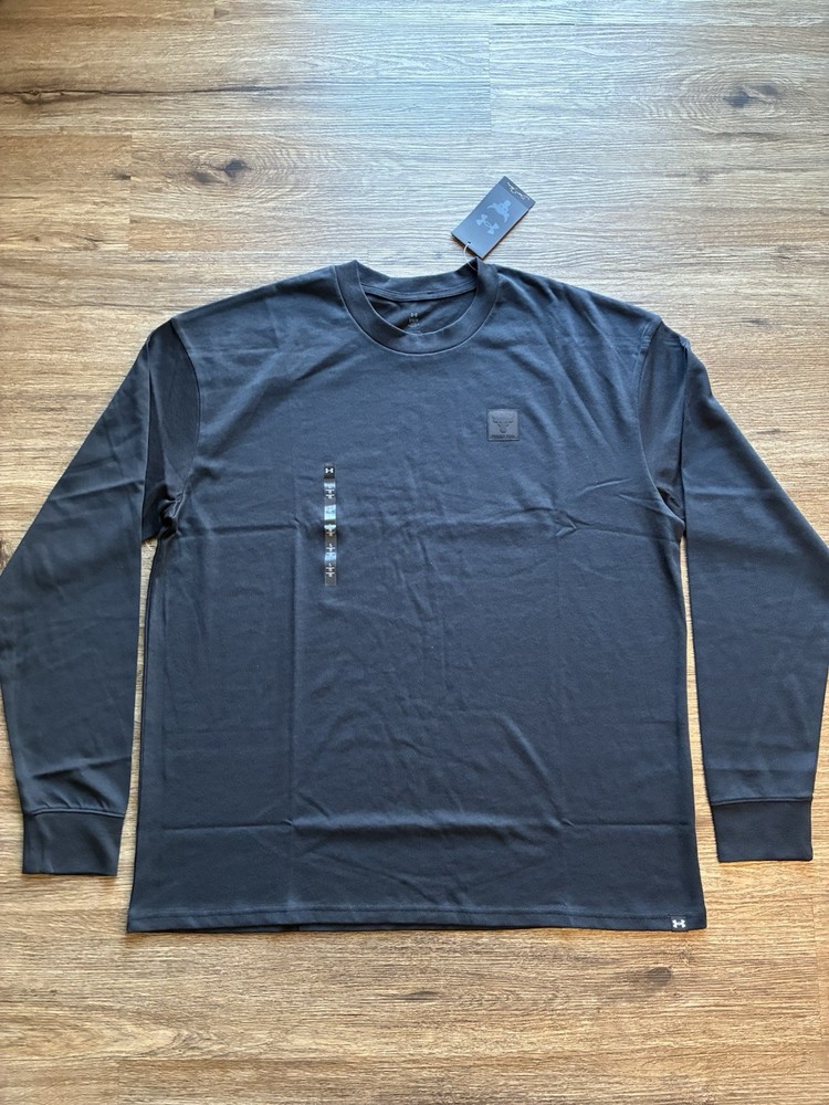 Under Armour Project Rock Cuffed Long Sleeve Black T-Shirt Size Large Loose Fit