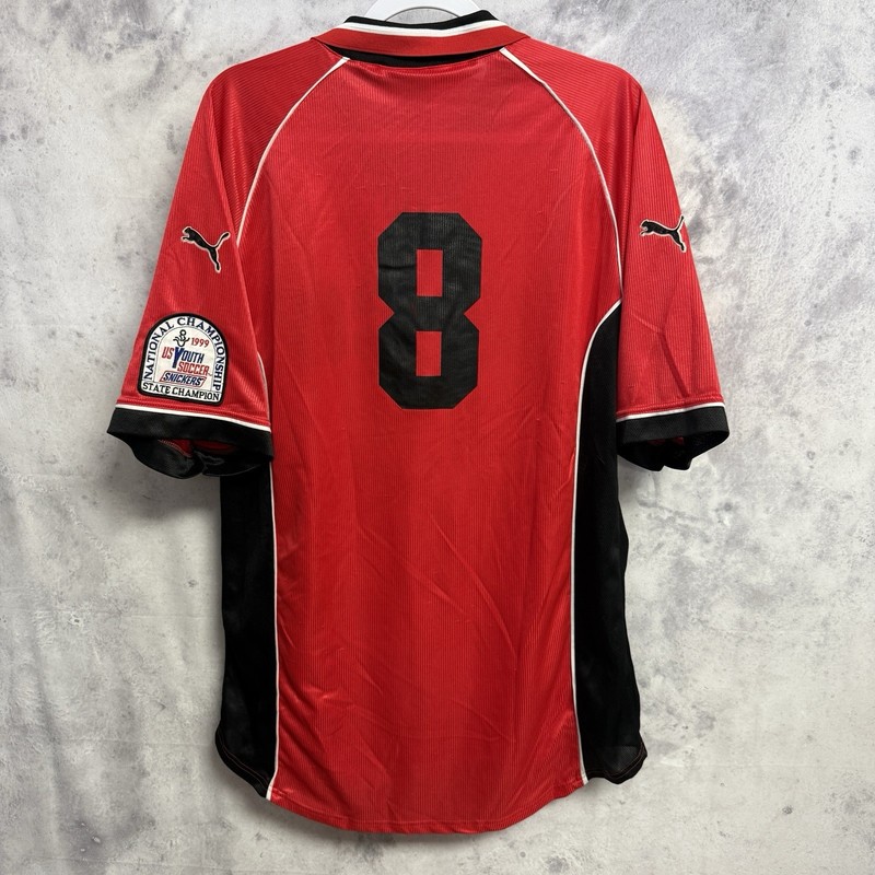 Vintage 90s PUMA Soccer Jersey Mens XL Red Collared Youth Championship Patch gallery