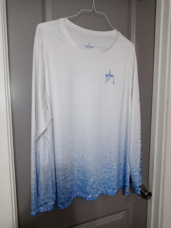 Guy Harvey Fishing Shirt Performance Long Sleeve White Blue Logo Male or Female gallery