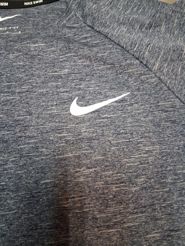 Nike Swim Dri-Fit Shirt Large Heather Blue Short Sleeve UPF 40+ Pre-owned gallery