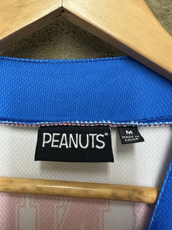 Peanuts Snoopy Baseball Jersey Medium White Blue Button Front Short Sleeve gallery
