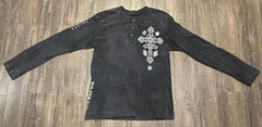 Affliction – Mens Live Fast Cross & Skull Long Sleeve Crew Shirt XL – Black