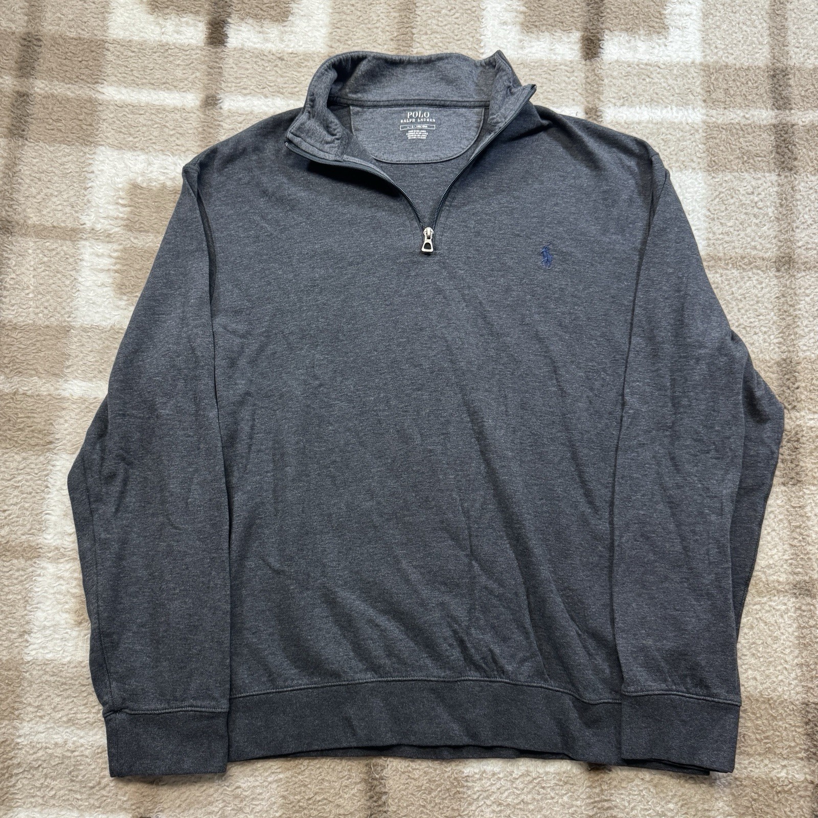 Polo Ralph Lauren 1/4 Zip Mock Neck Sweater Adult Large Gray Cotton Blend gallery