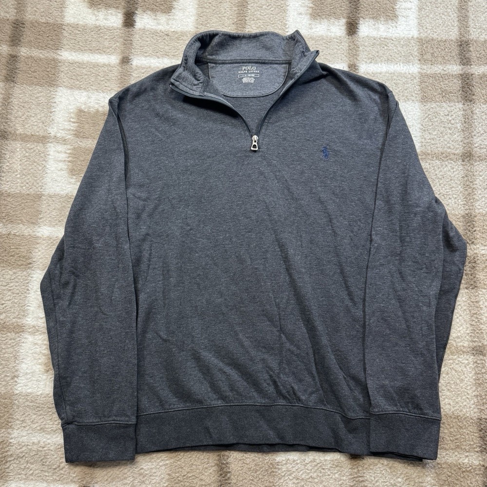 Polo Ralph Lauren 1/4 Zip Mock Neck Sweater Adult Large Gray Cotton Blend