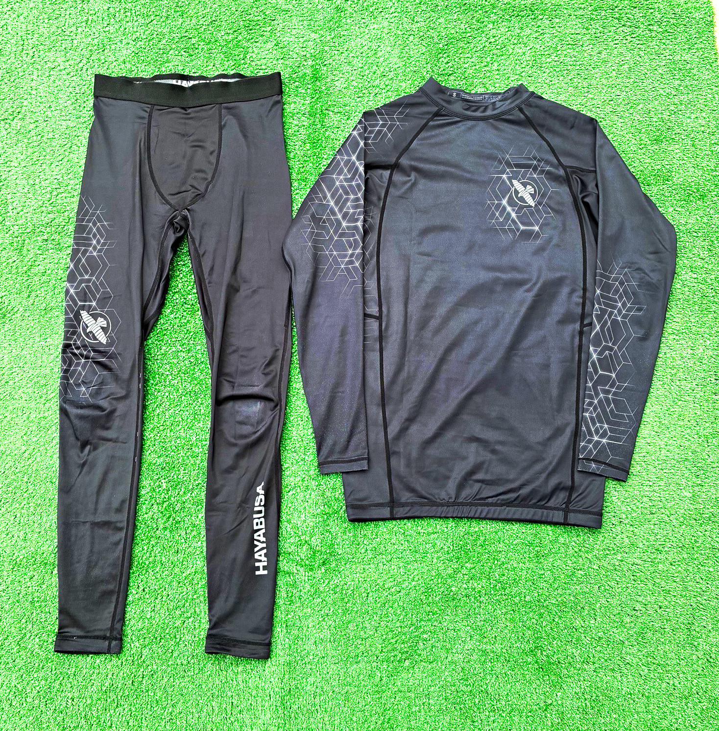 Hayabusa Men's Compression Set Leggings & Shirt Geo Black MMA BJJ Sz S gallery