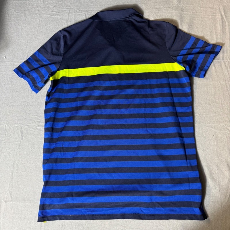 RLX Ralph Lauren Mens Blue Striped Performance Golf Polo Shirt Neon Yellow Large gallery