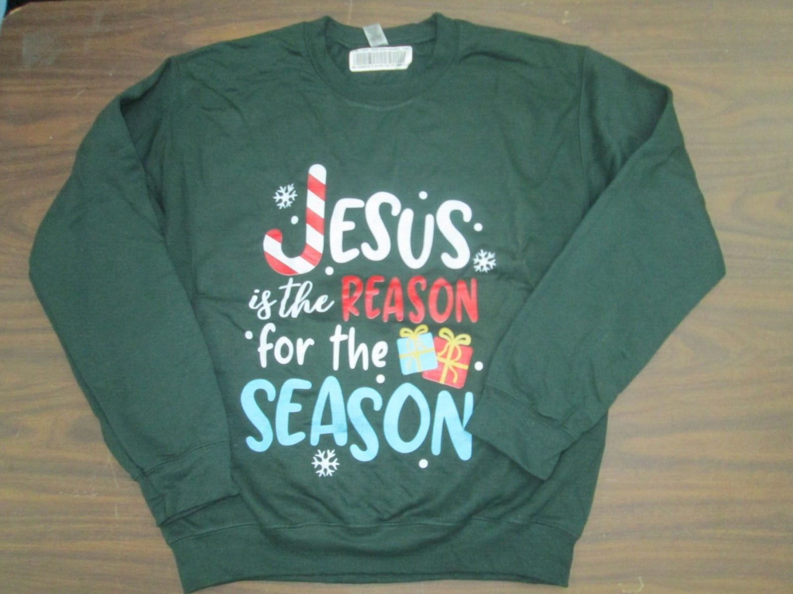 Christmas Sweatshirt Green small Jesus reason for the Season Christian NEW 5 gallery