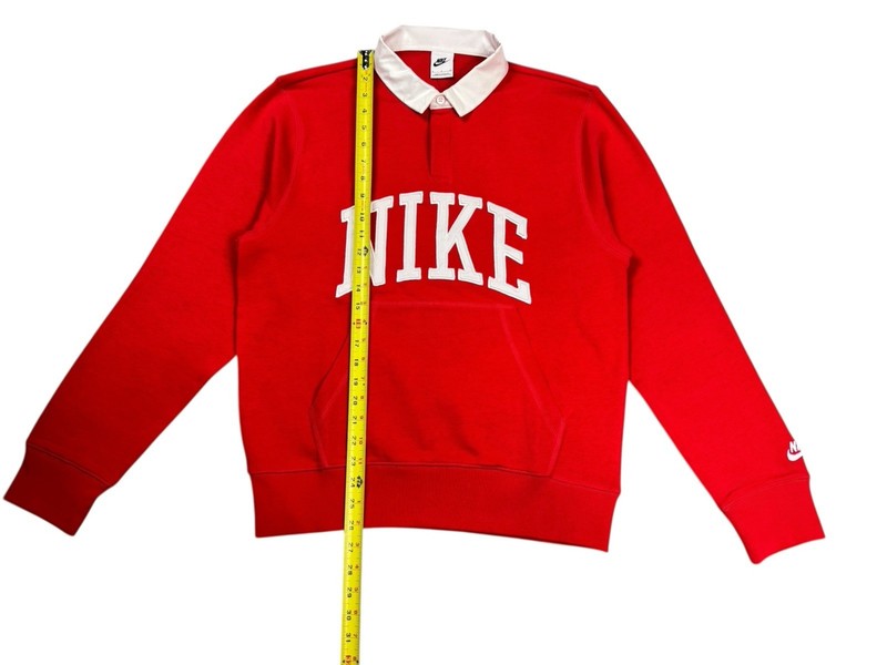 Nike Mens Size Small Athletic Spell Out Logo Fleece Long Sleeve Red Rugby Shirt gallery