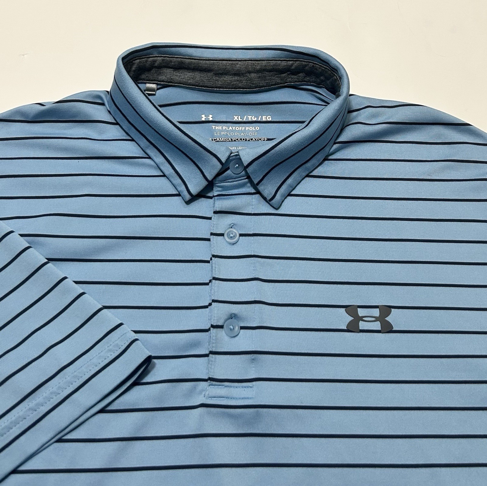 Under Armour Men's UA Playoff Core Stripe Golf Polo Shirt Blue Haze Black XL gallery