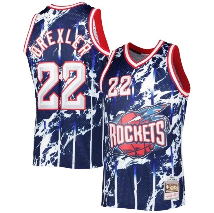 Sz M MITCHELL & NESS MARBLE SWINGMAN JERSEY HOUSTON ROCKETS 1996 CLYDE DREXLER gallery