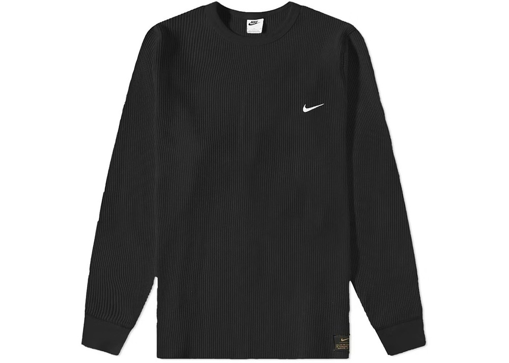 Mens Nike Life Long-Sleeve Heavyweight Waffle Top DX0894-010 - Black Size Large
