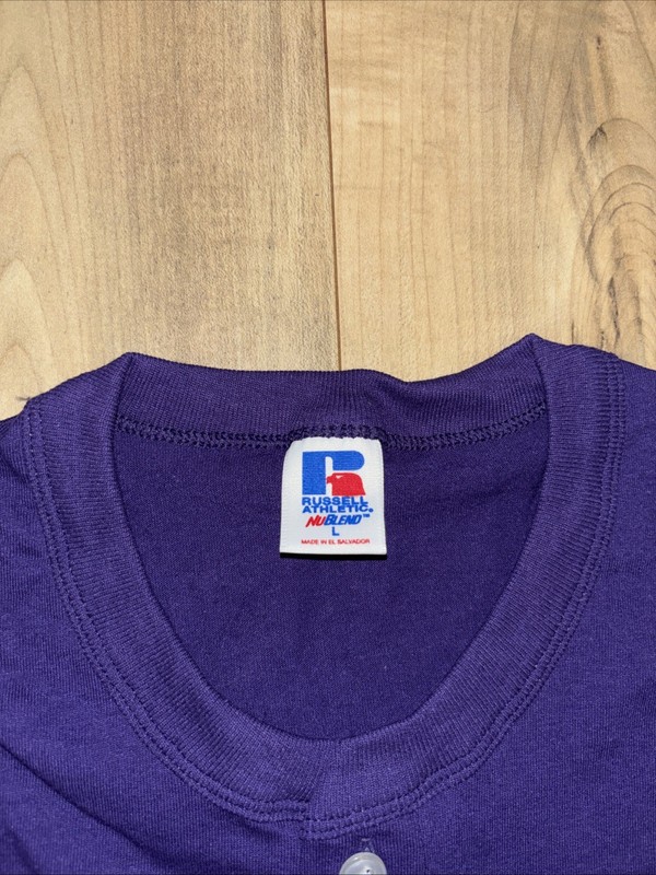 Men’s Russell Athletic 50/50 Purple 2 Button Henley Tee Adult Large gallery