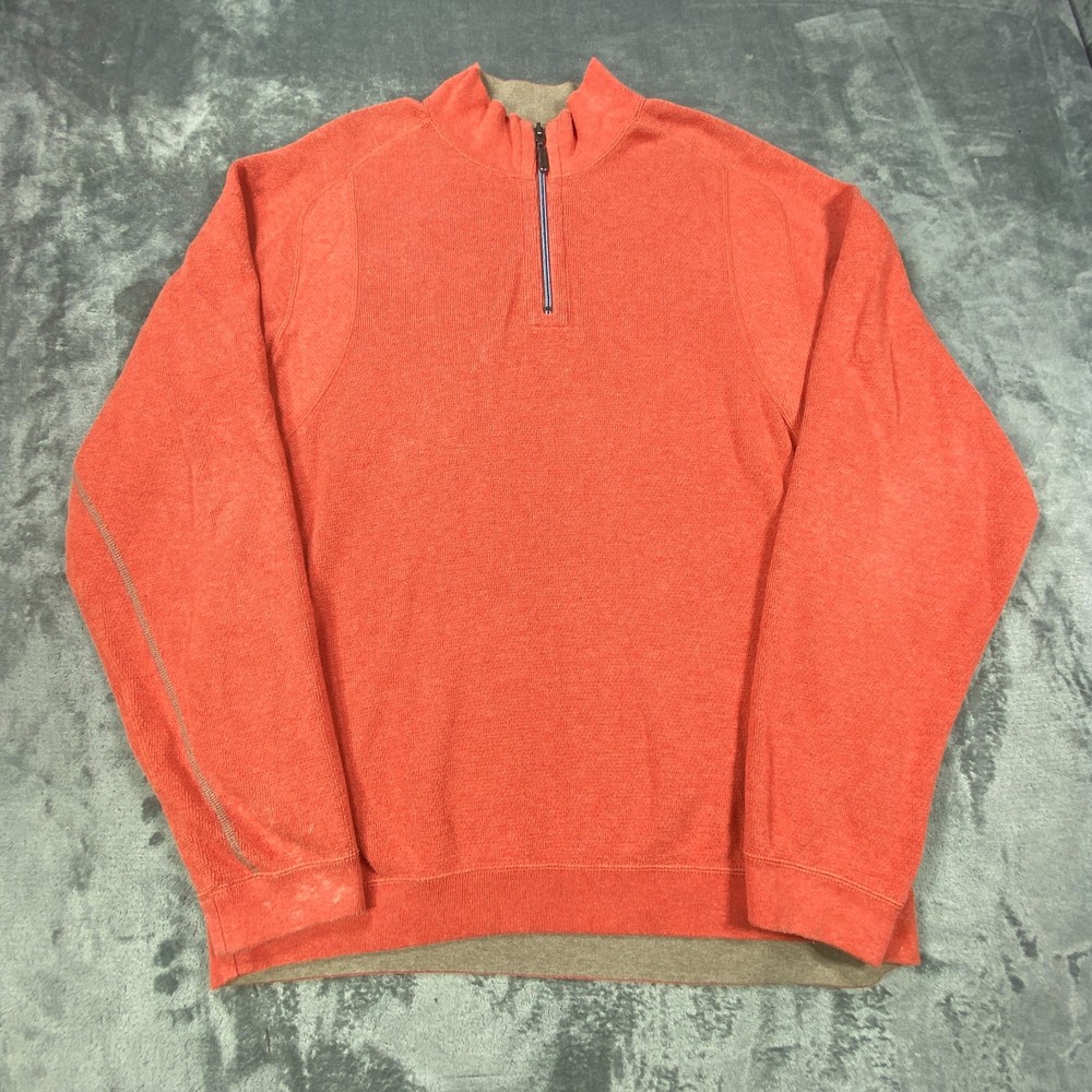 Tommy Bahama Performance Pullover Men 2XL Orange Athletic Golf Knit 1/4 Zip *